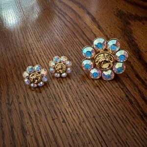 Kate Spade Gold and Iridescent Flower Ring and Earring Set